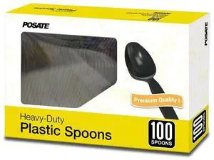 Heavyweight Plastic Spoons, Black, Pack of 100, Disposable Utensils for Party Supply Heavyweight Plastic Spoons, Black, Pack of 100, Disposable Utensils for Party Supply