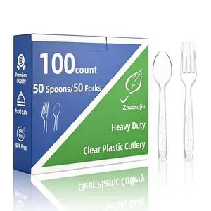 100 Count Plastic Silverware Heavy Duty 50Forks50Spoons | Shatterproof BPA-Free Disposable Cutlery Heat Resistant Disposable Plastic Utensils for Catering & Events, Party Supplies 100 Count Plastic Silverware Heavy Duty 50Forks50Spoons | Shatterproof BPA-Free Disposable Cutlery Heat Resistant Disposable Plastic Utensils for Catering & Events, Party Supplies