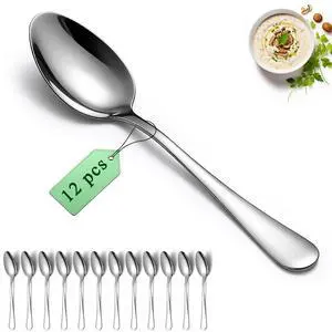 Dinner Spoons Set 12pcs, 7.36" Soup Spoon Food Grade Stainless Steel Silverware Spoons, Metal Tablespoon for Home, Kitchen or Restaurant Mirror Polished, Dishwasher Safe Dinner Spoons Set 12pcs, 7.36" Soup Spoon Food Grade Stainless Steel Silverware Spoons, Metal Tablespoon for Home, Kitchen or Restaurant Mirror Polished, Dishwasher Safe