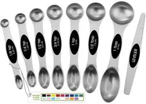 Stainless Steel Magnetic Measuring Spoons Set with Strong N45 Magnets, Heavy Duty Metal Kitchen Gadgets for Baking & Cooking, Fits in Most Kitchen Spice Jars, Set of 8 with Leveler, Black Stainless Steel Magnetic Measuring Spoons Set with Strong N45 Magnets, Heavy Duty Metal Kitchen Gadgets for Baking & Cooking, Fits in Most Kitchen Spice Jars, Set of 8 with Leveler, Black