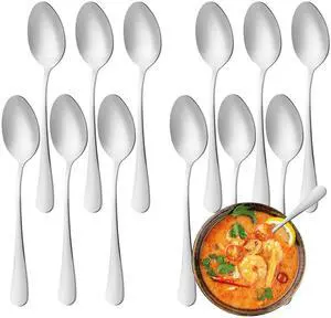 12 Pcs Dinner Spoons Set, Food-Grade Stainless Steel Tablespoons, Durable Metal Table Spoon, Cutlery Soup Spoons Silverware for Home, Kitchen or Restaurant, Mirror Polished, Dishwasher Safe - 7 Inch 12 Pcs Dinner Spoons Set, Food-Grade Stainless Steel Tablespoons, Durable Metal Table Spoon, Cutlery Soup Spoons Silverware for Home, Kitchen or Restaurant, Mirror Polished, Dishwasher Safe - 7 Inch