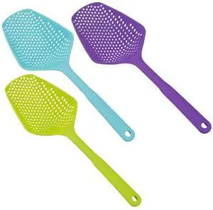 3-Pack Food Scoop Colander Strainer Slotted Spoon with Handle, Plastic Heat-Resistant Large Slotted Strainer and Skimmer for Pasta, Vegetables, Salad (3 Colors) 3-Pack Food Scoop Colander Strainer Slotted Spoon with Handle, Plastic Heat-Resistant Large Slotted Strainer and Skimmer for Pasta, Vegetables, Salad (3 Colors)