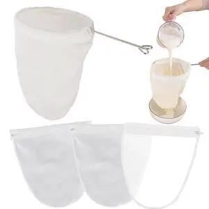 5 Pcs Premium Ultra Fine Mesh Strainer Bags with Stainless Steel Handle, Reusable Nut Milk Bags, Cheese Cloths for Straining Juice, NutMilk, Coffee, Thai Tea, Yogurt and Soup (Small) 5 Pcs Premium Ultra Fine Mesh Strainer Bags with Stainless Steel Handle, Reusable Nut Milk Bags, Cheese Cloths for Straining Juice, NutMilk, Coffee, Thai Tea, Yogurt and Soup (Small)
