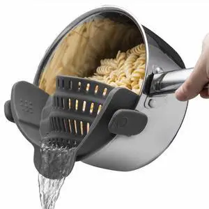 Silicone Pot Strainer, Adjustable Clip On Strainer for Pots Pans, Heat Resistant Pot Drainer, Kitchen Pasta Colander for Vegetables and Noodles (Grey) Silicone Pot Strainer, Adjustable Clip On Strainer for Pots Pans, Heat Resistant Pot Drainer, Kitchen Pasta Colander for Vegetables and Noodles (Grey)