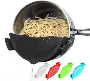 Clip On Pasta Strainer Silicone Universal Fit for all Pots and Bowls Snap On Drainer for Meat, Vegetables, Fruit Colander for Kitchen Easily Drain Food Space Saving Clip On Pasta Strainer Silicone Universal Fit for all Pots and Bowls Snap On Drainer for Meat, Vegetables, Fruit Colander for Kitchen Easily Drain Food Space Saving