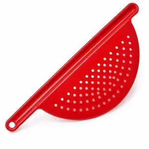 Handheld Plastic Pot Drainer, Noodle & Pasta Strainer with Handle - Fits up to 9" Pots - Red Handheld Plastic Pot Drainer, Noodle & Pasta Strainer with Handle - Fits up to 9" Pots - Red