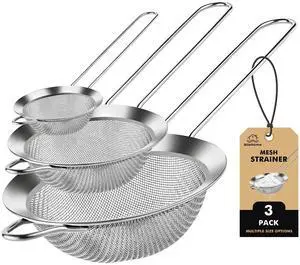 3 Piece Mesh Strainers, Stainless Steel Strainer for Sifting, Straining, Cooking Kitchen Strainers Fine Mesh for Flour, Pasta, Loose Tea, Fruit, and Rice, Silver(2.8"+4.6"+6.3") 3 Piece Mesh Strainers, Stainless Steel Strainer for Sifting, Straining, Cooking Kitchen Strainers Fine Mesh for Flour, Pasta, Loose Tea, Fruit, and Rice, Silver(2.8"+4.6"+6.3")