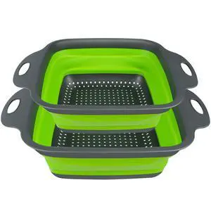 2 PCS Collapsible Colander Set, Square Silicone Folding Colander with Plastic Handles, Eco-Friendly Large Hole Kitchen Strainer for Draining Pasta Vegetables Fruits-1 Large and 1 Small 2 PCS Collapsible Colander Set, Square Silicone Folding Colander with Plastic Handles, Eco-Friendly Large Hole Kitchen Strainer for Draining Pasta Vegetables Fruits-1 Large and 1 Small