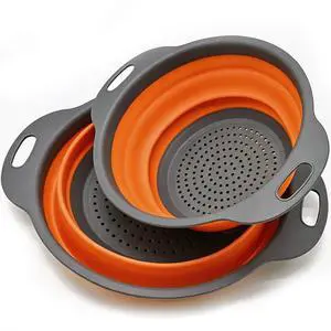 2 Pack Collapsible Silicone Colander with Handle, Over Sink Foldable Food Strainer, BPA-Free Space Saving Drain Basket for Vegetables, Fruits, Pasta, Kitchen & Camping (Orange) 2 Pack Collapsible Silicone Colander with Handle, Over Sink Foldable Food Strainer, BPA-Free Space Saving Drain Basket for Vegetables, Fruits, Pasta, Kitchen & Camping (Orange)