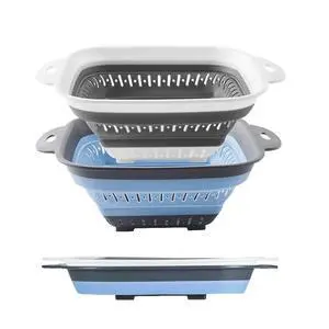 Collapsible Colander Set, Square Round Triangles Silicone Kitchen Strainer Perfect for Draining Pasta Vegetable fruit 2 PCS (10.8"L x 8.6"W x 2"H, Blue & Gray) Collapsible Colander Set, Square Round Triangles Silicone Kitchen Strainer Perfect for Draining Pasta Vegetable fruit 2 PCS (10.8"L x 8.6"W x 2"H, Blue & Gray)