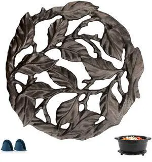 Cast Iron Trivet, 7.28 inch Metal Trivet for Hot Dishes, Heat-Resistant Decorative Trivets to Protect Dining Countertop or Kitchen Decoration with 2 Silicone Mini Pinch Mitts Cast Iron Trivet, 7.28 inch Metal Trivet for Hot Dishes, Heat-Resistant Decorative Trivets to Protect Dining Countertop or Kitchen Decoration with 2 Silicone Mini Pinch Mitts
