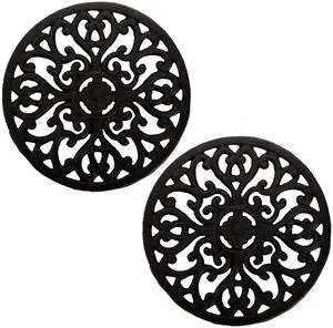2 Pack Cast Iron Trivet, 6.8" Cast Iron Round Trivet with Vintage Pattern and Rubber Pegs/Feet for Serving Hot Dish, Pot, Pans and Teapot on Kitchen Countertop or Dinning 2 Pack Cast Iron Trivet, 6.8" Cast Iron Round Trivet with Vintage Pattern and Rubber Pegs/Feet for Serving Hot Dish, Pot, Pans and Teapot on Kitchen Countertop or Dinning