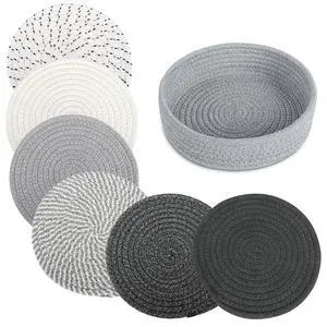 8 Inch Trivets for Hot Dishes, 6 Pcs Cotton Hot Pads with Basket 8 Inch Trivets for Hot Dishes, 6 Pcs Cotton Hot Pads with Basket