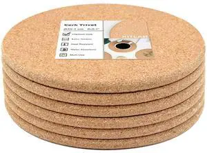 Cork Trivet, 6 Pack High Density Thick Cork Trivets for Hot Dishes and Hot Pots, 8 Inch Heat Resistant Large Coaster for Kitchen, Hot Pads for Table & Countertop Cork Trivet, 6 Pack High Density Thick Cork Trivets for Hot Dishes and Hot Pots, 8 Inch Heat Resistant Large Coaster for Kitchen, Hot Pads for Table & Countertop