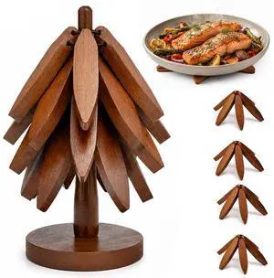 Wooden trivets for hot Dishes 4 Tree-Shaped Coasters & 1 Stand for Hot Pots, Dishes | Heat-Resistant, Space-Saving Pot Rest & Cozy Kitchen Decor, Tree Trivets for Counter + Special Bonus (Walnut) Wooden trivets for hot Dishes 4 Tree-Shaped Coasters & 1 Stand for Hot Pots, Dishes | Heat-Resistant, Space-Saving Pot Rest & Cozy Kitchen Decor, Tree Trivets for Counter + Special Bonus (Walnut)