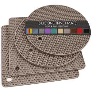 Silicone Trivets for Hot Dishes, 4 PCS Multipurpose Heat Resistant Mat Thick Silicone Hot Pads Pot Holders for Kitchen Counter, Flexible Jar Opener Food Grade Spoon Holder, Silicone Coasters (Almond) Silicone Trivets for Hot Dishes, 4 PCS Multipurpose Heat Resistant Mat Thick Silicone Hot Pads Pot Holders for Kitchen Counter, Flexible Jar Opener Food Grade Spoon Holder, Silicone Coasters (Almond)