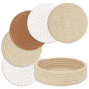 Trivets for Hot Dishes, Pots and Pans, Hot Pads with Storage Basket, Pot Holders for Kitchen, Heat Resistant Mat Protect Counter Home Essentials, Farmhouse Decor (Mix Brown 5 PCS) Trivets for Hot Dishes, Pots and Pans, Hot Pads with Storage Basket, Pot Holders for Kitchen, Heat Resistant Mat Protect Counter Home Essentials, Farmhouse Decor (Mix Brown 5 PCS)