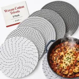 8 Inch Woven Trivets for Hot Dishes, 5 Pack Large Heat Resistant Cotton Hot Pads for Pots, Pans, Coffee Pot, Teapot, Plates & Planters, Farmhouse Boho Kitchen Decor for Table and Countertop 8 Inch Woven Trivets for Hot Dishes, 5 Pack Large Heat Resistant Cotton Hot Pads for Pots, Pans, Coffee Pot, Teapot, Plates & Planters, Farmhouse Boho Kitchen Decor for Table and Countertop