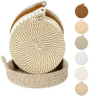 Hot Pads for Kitchen & Quartz Countertops 6-Pack 8-Inch Cotton Trivets for Hot Dishes, Pots and Pans, Machine Washable Farmhouse Kitchen Decor with Storage Basket Hot Pads for Kitchen & Quartz Countertops 6-Pack 8-Inch Cotton Trivets for Hot Dishes, Pots and Pans, Machine Washable Farmhouse Kitchen Decor with Storage Basket