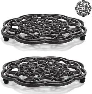 2 Pack Cast Iron Trivet Heavy Duty, 7.7 inch Round Metal Trivet for Hot Pans or Teapot, Rustproof Pot Stands Holders with Rubber Pegs for Countertop, Dining Table, Kitchen Farmhouse Decoration 2 Pack Cast Iron Trivet Heavy Duty, 7.7 inch Round Metal Trivet for Hot Pans or Teapot, Rustproof Pot Stands Holders with Rubber Pegs for Countertop, Dining Table, Kitchen Farmhouse Decoration
