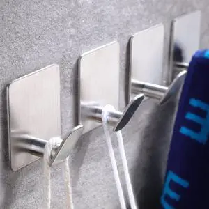 Adhesive Towel Hooks - SUS 304 Stainless Steel Shower Hooks for Bathroom Kitchen, No Drill for Hanging Towel Robe Coat(Silver, 26lb Max) Adhesive Towel Hooks - SUS 304 Stainless Steel Shower Hooks for Bathroom Kitchen, No Drill for Hanging Towel Robe Coat(Silver, 26lb Max)