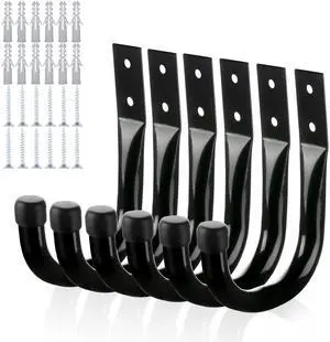 Metal Wall Hooks for Hanging Heavy Duty, 6Pcs Garage Organization and Storage Hook for Extension Cord Tool Coat Backpack Bag, Large Utility J Hooks, Black Wall Mount Hanges for Outdoor Indoor Metal Wall Hooks for Hanging Heavy Duty, 6Pcs Garage Organization and Storage Hook for Extension Cord Tool Coat Backpack Bag, Large Utility J Hooks, Black Wall Mount Hanges for Outdoor Indoor