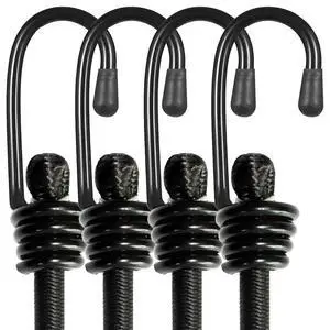 Bungee Cords with Hooks, Heavy Duty Outdoor Elastic Bungee StrapsNo Odour Industrial Grade Bungee Rope for Securing Tarps, Luggage, Tents, Bikes or Garden Tidying 24inch 4Pcs (Black) Bungee Cords with Hooks, Heavy Duty Outdoor Elastic Bungee StrapsNo Odour Industrial Grade Bungee Rope for Securing Tarps, Luggage, Tents, Bikes or Garden Tidying 24inch 4Pcs (Black)