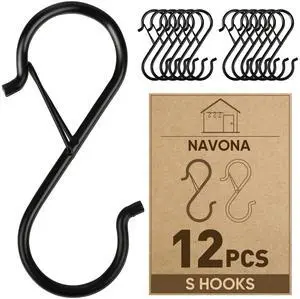 12 Pcs S Hooks for Hanging Heavy Duty, 3.5-inch Heavy Duty Metal S Hook with Safety Buckle, Suitable for 0.5 inch Rods, S Hook for Hanging Plants, Closet, Kitchen Utensil, Pot, Pan, Bags 12 Pcs S Hooks for Hanging Heavy Duty, 3.5-inch Heavy Duty Metal S Hook with Safety Buckle, Suitable for 0.5 inch Rods, S Hook for Hanging Plants, Closet, Kitchen Utensil, Pot, Pan, Bags