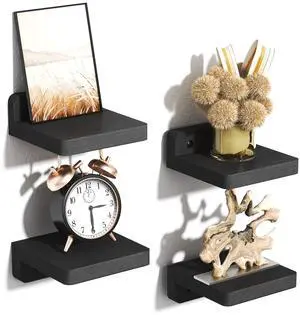 Small Floating Shelves Wall Mounted, Wood Shelf for Decoration and Storage Set of 4, Mini Display Shelf for Bedroom, Bathroom, Kitchen, Office (Black, 4 inch) Small Floating Shelves Wall Mounted, Wood Shelf for Decoration and Storage Set of 4, Mini Display Shelf for Bedroom, Bathroom, Kitchen, Office (Black, 4 inch)
