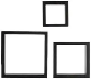 Floating Wall Square Cube Shelves for Bedroom, Living Room, Bathroom, Kitchen - Wood, Set of 3, Black Floating Wall Square Cube Shelves for Bedroom, Living Room, Bathroom, Kitchen - Wood, Set of 3, Black