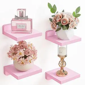 Pink Shelves, 5x5 Inches Small Wall Shelf Set of 4, Rustic Wood Floating Wall Mounted Shelves for Bedroom, Living Room, Kitchen, Bathroom Decor (Pink) Pink Shelves, 5x5 Inches Small Wall Shelf Set of 4, Rustic Wood Floating Wall Mounted Shelves for Bedroom, Living Room, Kitchen, Bathroom Decor (Pink)