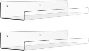 2 Pcs 15" Acrylic Shelves for Wall Display and Storage, Clear 2 Pcs 15" Acrylic Shelves for Wall Display and Storage, Clear