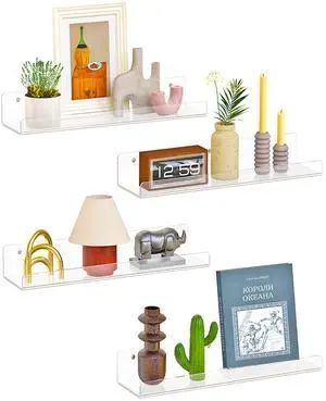 4 Pack Floating Shelves for Wall, 15" Clear Book Shelf, Acrylic Floating Wall Shelf, Display Shelves Organizer for Bathroom, Classroom, Bedroom, Living Room, Kitchen, Room Decor 4 Pack Floating Shelves for Wall, 15" Clear Book Shelf, Acrylic Floating Wall Shelf, Display Shelves Organizer for Bathroom, Classroom, Bedroom, Living Room, Kitchen, Room Decor