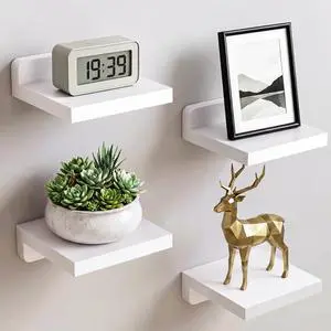 Small Shelf for Wall, Rustic Wood Floating Wall Mounted Shelves for Bedroom, Living Room, Kitchen, Bathroom Decor, Set of 4, 5 x 5 Inches (White) Small Shelf for Wall, Rustic Wood Floating Wall Mounted Shelves for Bedroom, Living Room, Kitchen, Bathroom Decor, Set of 4, 5 x 5 Inches (White)