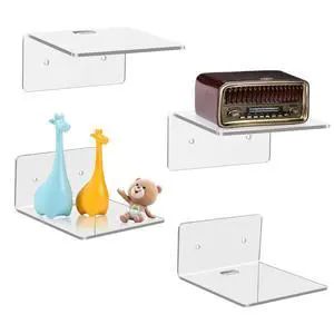 4 Pack Small Wall Shelf, 4'' Acrylic Wall Shelves Display Ledges for Storage & Decoration, Small Floating Shelf for Wall with 2 Types of Installation (Adhesive or Screw) 4 Pack Small Wall Shelf, 4'' Acrylic Wall Shelves Display Ledges for Storage & Decoration, Small Floating Shelf for Wall with 2 Types of Installation (Adhesive or Screw)
