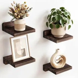 Small Shelf for Wall, 5X5 Inches Floating Shelves Set of 4, Rustic Wood Small Wall Mounted Shelves for Bedroom, Living Room, Kitchen, Bathroom Decor (Dark Carbonized Black) Small Shelf for Wall, 5X5 Inches Floating Shelves Set of 4, Rustic Wood Small Wall Mounted Shelves for Bedroom, Living Room, Kitchen, Bathroom Decor (Dark Carbonized Black)