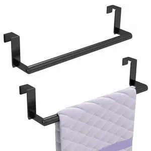 Over the Door Towel Rack, Kitchen Towel Holder Over Cabinet Door Towel Bar Stainless Steel for Cupboard for Kitchen Dish Towel Holder Hanger Rv Towel Rack, 2 Pack (Black) Over the Door Towel Rack, Kitchen Towel Holder Over Cabinet Door Towel Bar Stainless Steel for Cupboard for Kitchen Dish Towel Holder Hanger Rv Towel Rack, 2 Pack (Black)
