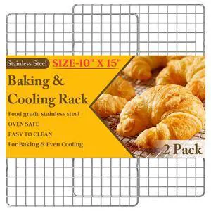 2PCS Cooling Racks for Cooking and Baking - 10" x 15"Heavy Duty Stainless Steel Wire Rack for Baking, Grilling, Roasting - Oven & Dishwasher Safe - Fits Jelly Roll Sheet Pan-Silver 2PCS Cooling Racks for Cooking and Baking - 10" x 15"Heavy Duty Stainless Steel Wire Rack for Baking, Grilling, Roasting - Oven & Dishwasher Safe - Fits Jelly Roll Sheet Pan-Silver