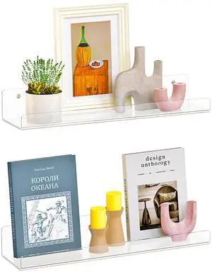 2 Pack Floating Shelves for Wall, 15" Clear Book Shelf, Acrylic Floating Wall Shelf, Display Shelves Organizer for Bathroom, Classroom, Bedroom, Living Room, Kitchen, Room Decor 2 Pack Floating Shelves for Wall, 15" Clear Book Shelf, Acrylic Floating Wall Shelf, Display Shelves Organizer for Bathroom, Classroom, Bedroom, Living Room, Kitchen, Room Decor