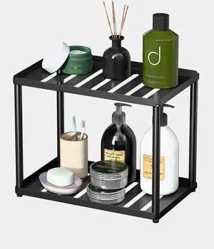 2 Tier Bathroom Counter Organizer, Rectangular Vanity Organizer Shelf, Skincare and Makeup Countertop Storage Rack for Kitchen, Bathroom, Bedroom, Black (Standard Version) 2 Tier Bathroom Counter Organizer, Rectangular Vanity Organizer Shelf, Skincare and Makeup Countertop Storage Rack for Kitchen, Bathroom, Bedroom, Black (Standard Version)