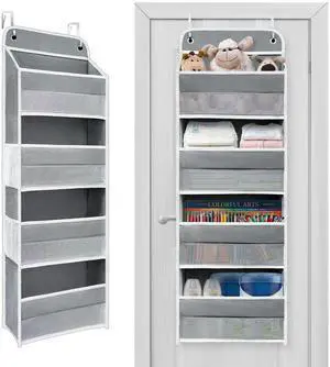 Over The Door Organizer with LifetimeWarranty, 4 Shelves & 4 Side Pockets, Large Storage Rack Holds 44lb, Heavy-Duty Reinforced Mesh Shelf for Bathroom, Closet, Toy Organization, Shoes, Towels, Grey Over The Door Organizer with LifetimeWarranty, 4 Shelves & 4 Side Pockets, Large Storage Rack Holds 44lb, Heavy-Duty Reinforced Mesh Shelf for Bathroom, Closet, Toy Organization, Shoes, Towels, Grey