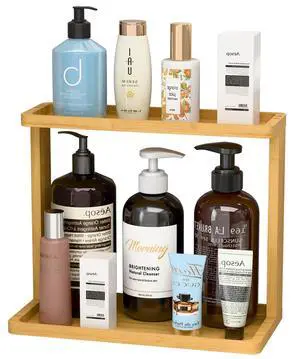 Bamboo Bathroom Organizer Countertop Small Vanity Storage Shelf for Makeup, Perfume, Skincare Natural Cosmetics Display Rack for Dresser, Sink, Kitchen Natural Bamboo Bathroom Organizer Countertop Small Vanity Storage Shelf for Makeup, Perfume, Skincare Natural Cosmetics Display Rack for Dresser, Sink, Kitchen Natural
