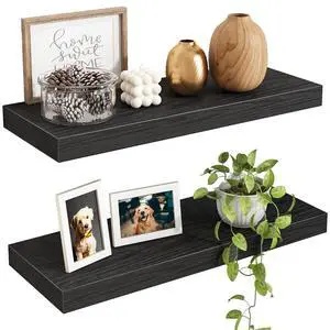 Floating Shelves for Wall, 15.7" Wood Wall Mounted Shelves for Living Room, Bedroom, Bathroom and Kitchen, for Storage, Books, Room Decor (Black, Set of 2) Floating Shelves for Wall, 15.7" Wood Wall Mounted Shelves for Living Room, Bedroom, Bathroom and Kitchen, for Storage, Books, Room Decor (Black, Set of 2)