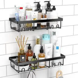 Shower Caddy Shelf Organizer Rack, Self Adhesive Black Bathroom Shelves Basket, Home Farmhouse Wall Inside Organization and Storage Decor Rv Accessories, First Camper Apartment Essentials Shower Caddy Shelf Organizer Rack, Self Adhesive Black Bathroom Shelves Basket, Home Farmhouse Wall Inside Organization and Storage Decor Rv Accessories, First Camper Apartment Essentials