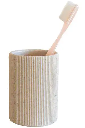 Small Sand Beige Toothbrush Holder for Bathroom Countertop, 7oz Small Sand Beige Toothbrush Holder for Bathroom Countertop, 7oz