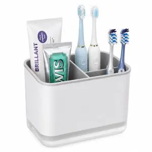 Toothbrush Holders for Bathrooms, 3 Slots Tooth Brush Holder for Bathroom Organizer Storage, Electric Toothbrush Holder and Toothpaste Holder for Countertop with Drainage Toothbrush Holders for Bathrooms, 3 Slots Tooth Brush Holder for Bathroom Organizer Storage, Electric Toothbrush Holder and Toothpaste Holder for Countertop with Drainage