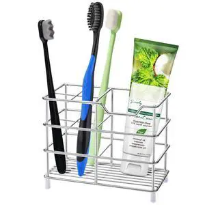 304 Stainless Steel Bathroom Toothbrush Holder Toothpaste Holder Stand Bathroom Accessories Organizer, Silver 304 Stainless Steel Bathroom Toothbrush Holder Toothpaste Holder Stand Bathroom Accessories Organizer, Silver