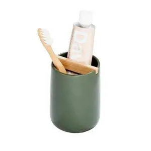 Ceramic Earth Collection Toothbrush Holder, Moss/Natural Wood Ceramic Earth Collection Toothbrush Holder, Moss/Natural Wood