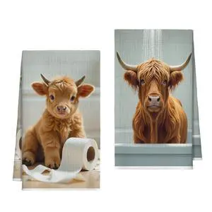 Bath Towels Set of 2, Cute Highland Cattle Dish Towel for Bathroom Spa Washroom, Western Cow Fast Drying Decorative Hand Towels, Farmhouse Housewarming Xmas Gifts for Women Mom -B21 Bath Towels Set of 2, Cute Highland Cattle Dish Towel for Bathroom Spa Washroom, Western Cow Fast Drying Decorative Hand Towels, Farmhouse Housewarming Xmas Gifts for Women Mom -B21