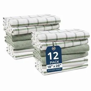 Kitchen Towels Set - Pack of 12 Cotton Dish Towels for Drying Dishes, 18x 28, Premium Hand Towels, Tea Towel, Quick Drying Kitchen Towel Set - Olive Kitchen Towels Set - Pack of 12 Cotton Dish Towels for Drying Dishes, 18x 28, Premium Hand Towels, Tea Towel, Quick Drying Kitchen Towel Set - Olive